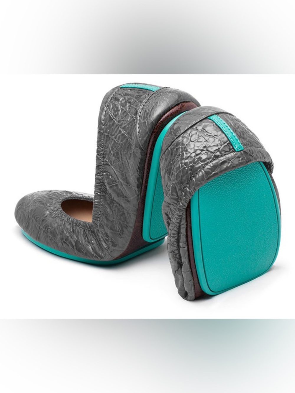 Tieks Slate Grey Croc Embossed Ballet Flats  Leather Women’s Size 8